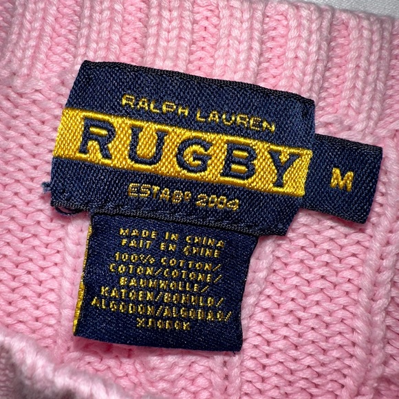 Ralph Lauren Rugby Women’s Cable knit 100% Cotton 3/4 Sleeve Pink Sweater Medium - Picture 4 of 5